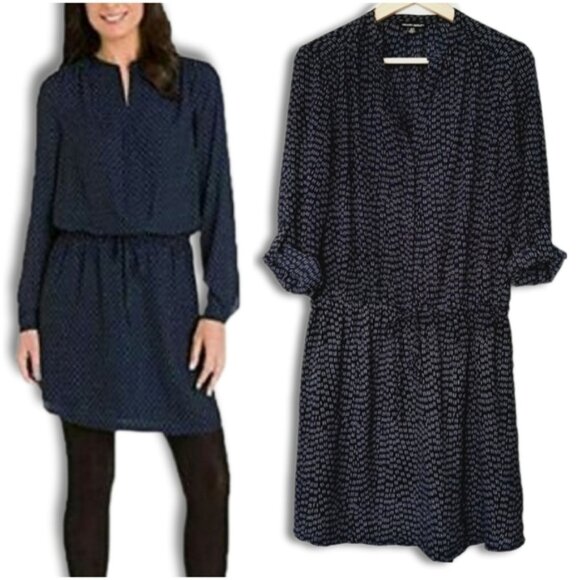 HILARY RADLEY Utility Sleeve Drop Waist Dress Navy Blue Tribal Geo Print Sz S - Picture 1 of 16